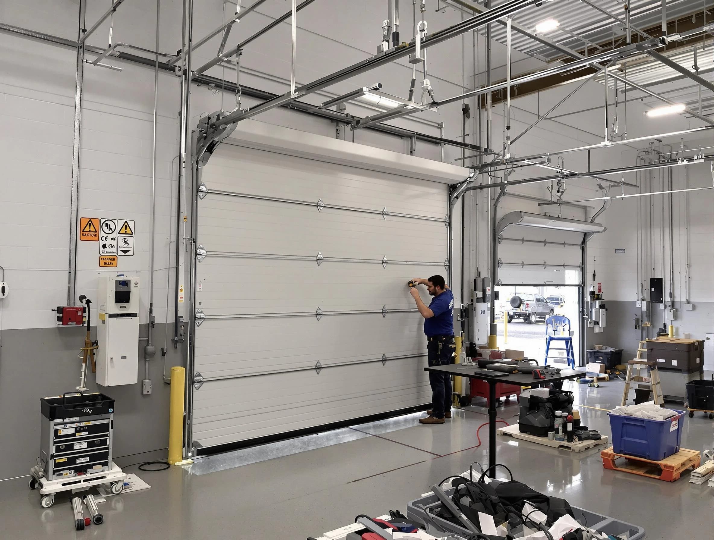 Commercial garage door repair being performed by Druid Hills Garage Door Repair expert in Druid Hills