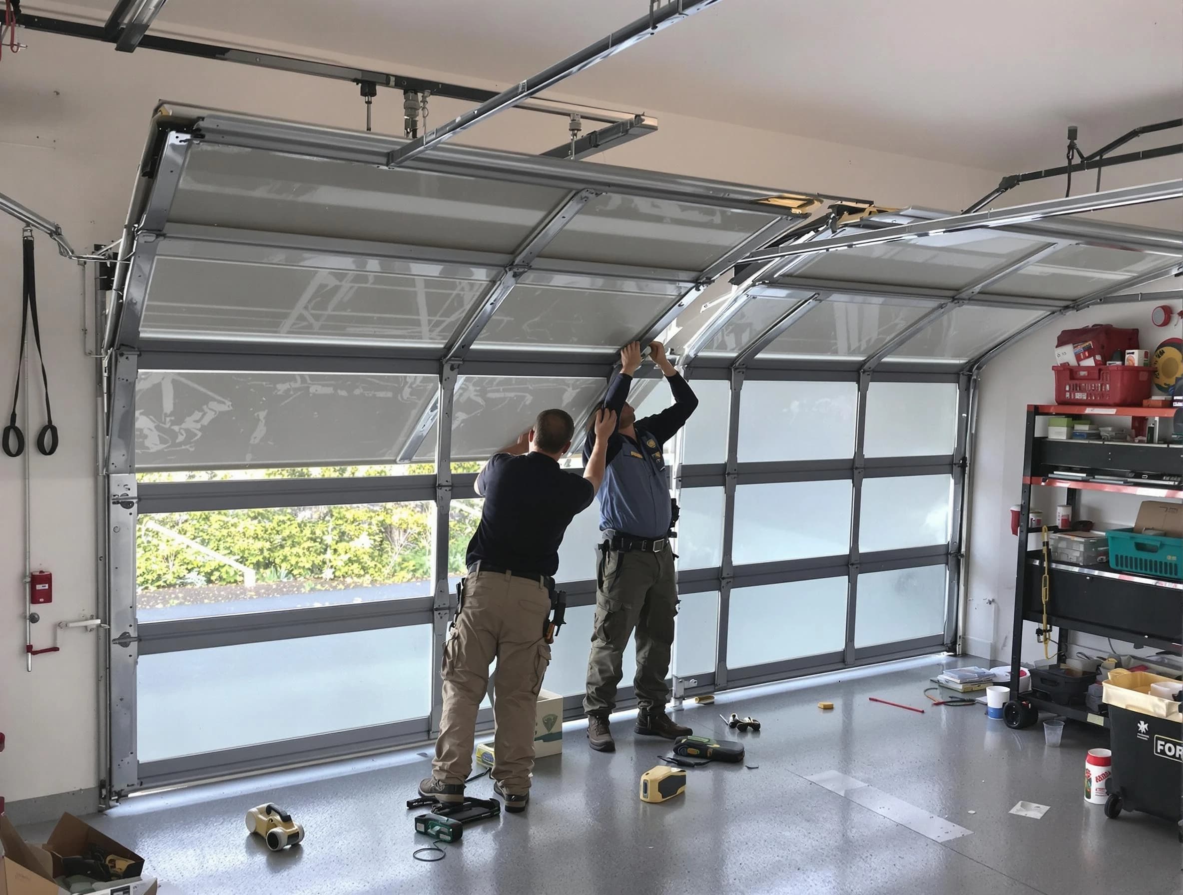 Druid Hills Garage Door Repair expert performing precise panel replacement on Druid Hills garage door