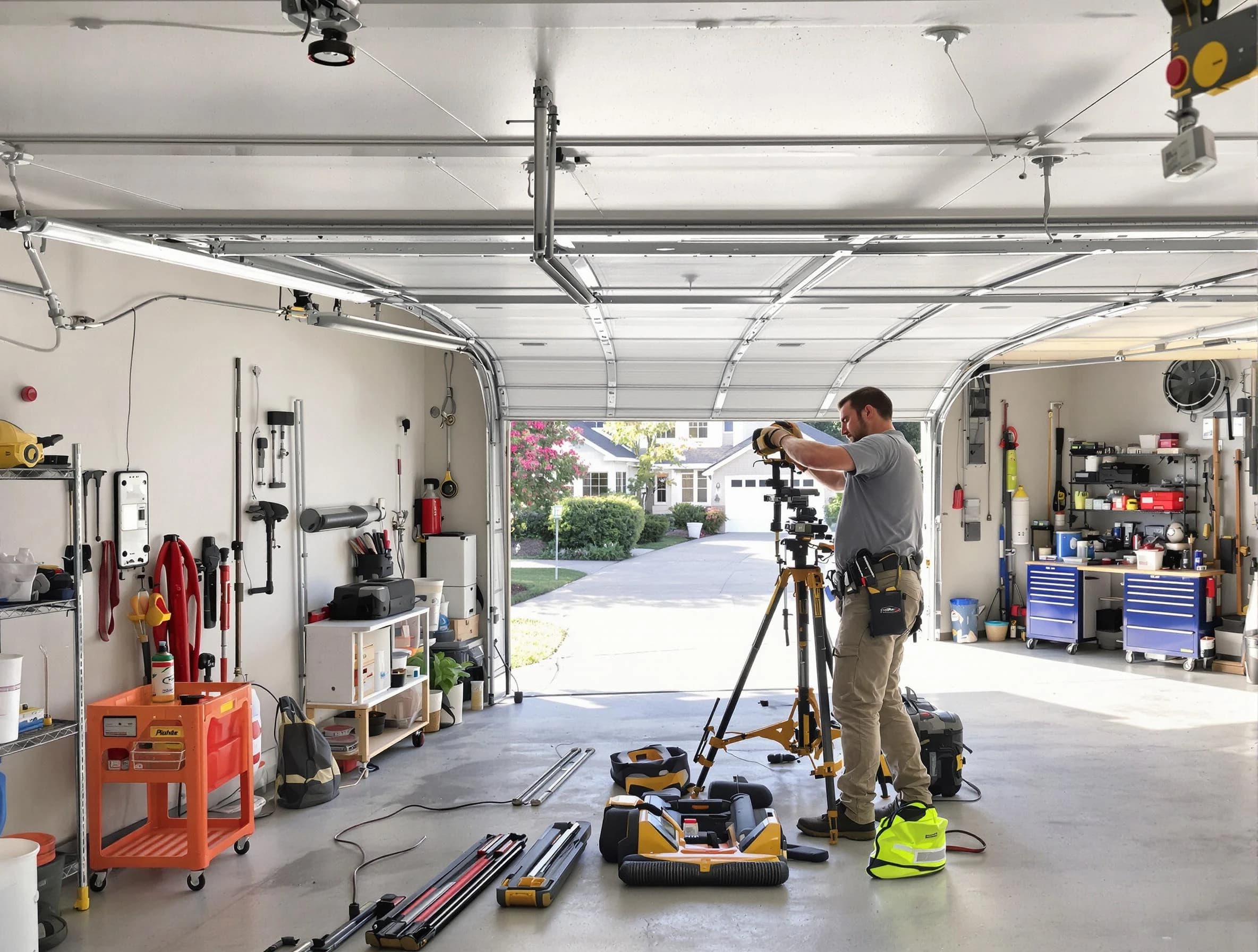 Druid Hills Garage Door Repair specialist performing laser-guided track alignment in Druid Hills