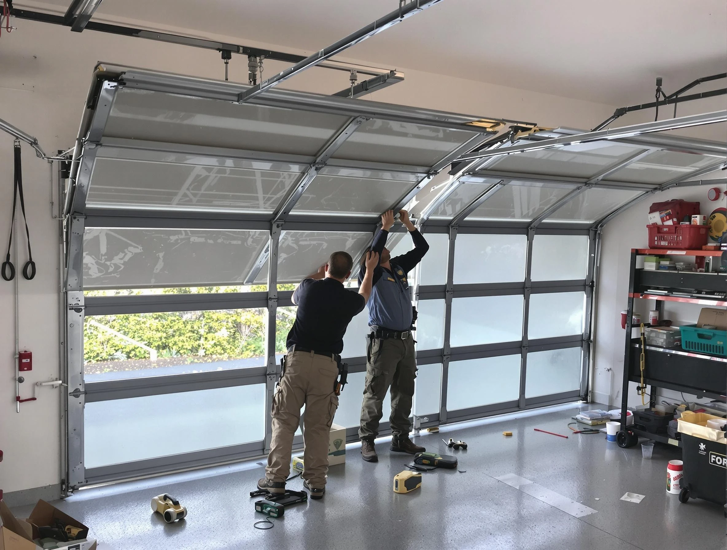 Druid Hills Garage Door Repair expert performing precise panel replacement on Druid Hills garage door